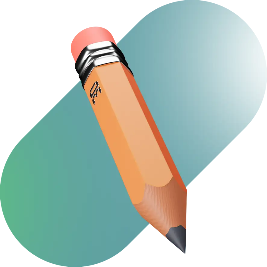 Icono de un lápiz con un fondo degradado de azul a verde.