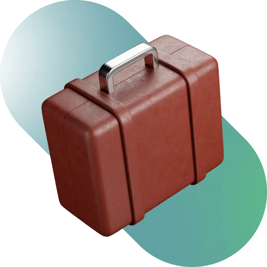 Icono de un maletín con un fondo degradado de azul a verde.