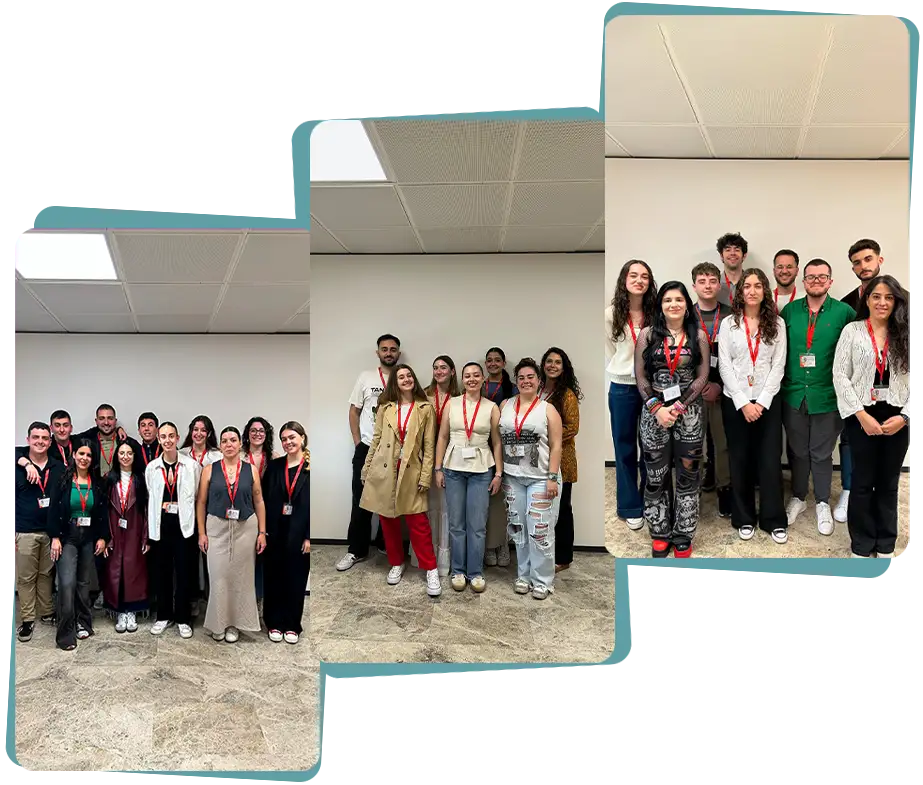 Grupos de personas de la Sociedad Interuniversitaria de Estudiantes en 3 fotos juntas.